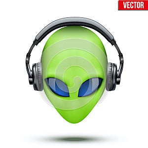 Alien head with headphones. Vector.