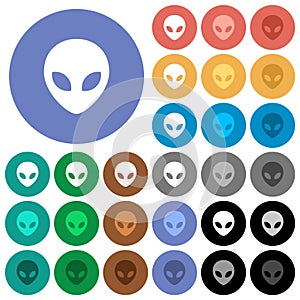 Alien head round flat multi colored icons