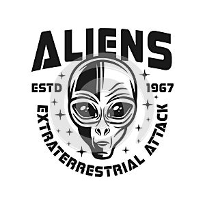 Alien head vector black emblem in vintage style