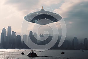 Alien intrusion, Extraterrestrial vessel descends upon coastal urban center