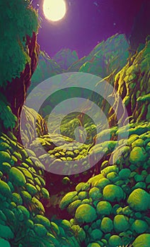 Alien jungle landscape in retro scifi style