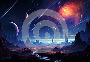 Alien Landscape with Multiple Planets