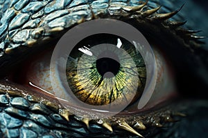 Alien-like Reptilian eye closeup. Generate Ai photo