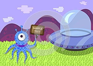 Alien monster with an information plate