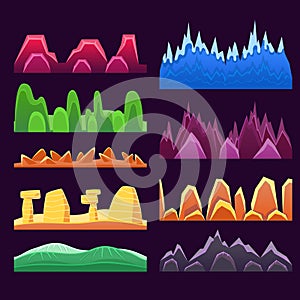 Alien Mountains And Colorful Desert Landscaping Seamless Background Patterns For 2D Platformer Game Design