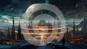 Alien Planet - Computer graphics with 3D rendering. AI.