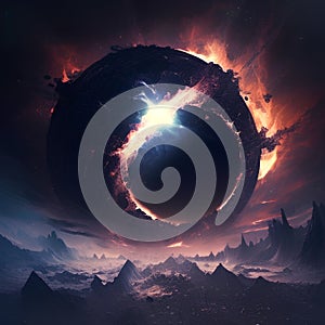 Alien Planet - 3D Rendered Computer Artwork. Science fiction.