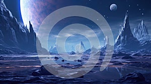 Alien Planet - Fantasy space Landscape. Surreal Cosmic background. Digital art. AI illustration