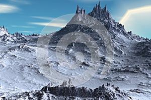 Alien Planet. Mountain. 3D rendering