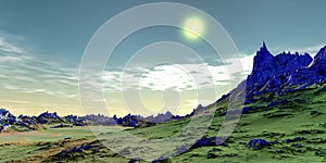 Alien Planet. Mountain. 3D rendering