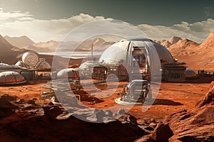 Alien Planet, Science fiction, scientists station on red planet, colony on planet Mars