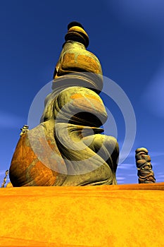 Alien planet. Stone pillars. Butte. 3D rendering