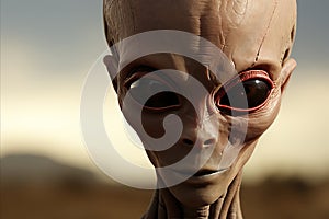 Alien portrait, sci-fi concept, blurred background, extraterrestrial being