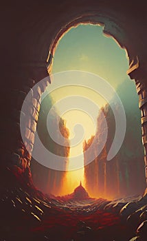 Alien ruins arch - landscape in retro scifi style