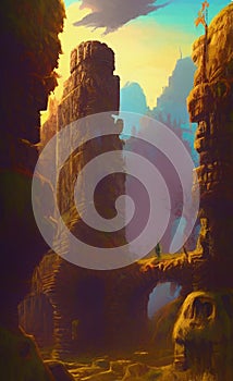 Alien ruins - landscape in retro scifi style