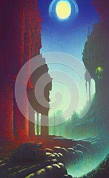 Alien ruins - landscape in retro scifi style