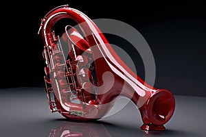 Alien saxophone with a polished ruby - red body, its smooth curves and sultry tones blending together to create seductive jazz photo