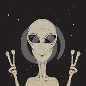 Alien showing a peace sign