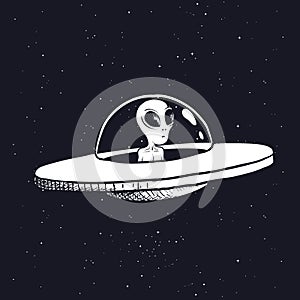 Alien in a flying saucer photo
