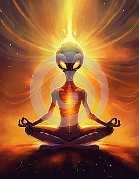 Alien sitting in lotus pose