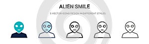 Alien smile icon in filled, thin line, outline and stroke style. Vector illustration of two colored and black alien smile vector