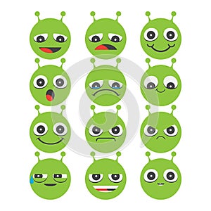 Alien Smiley face icons isolated on white background