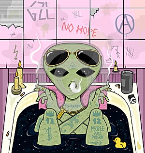 Alien smoke, chill in bath. psychedelic vector illustration