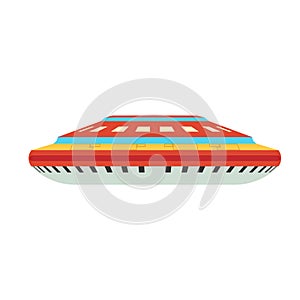 Alien spaceship astronomy ufo vehicle flat. Invaders transport concept shuttle cosmos vector