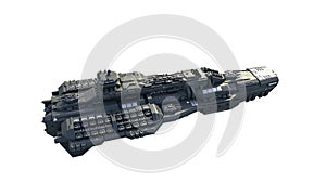 Alien spaceship in flight, UFO spacecraft isolated on white background, top view, 3D rendering