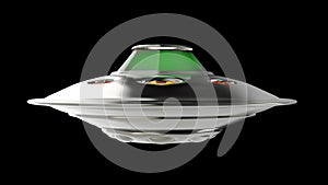 Alien spaceship flying saucer on black background. render