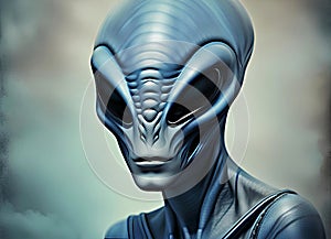 alien, in the style of movie cover, light indigo and dark beige