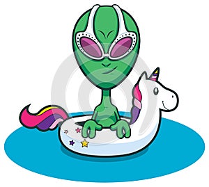 Alien Swimming with Inflatable Unicorn