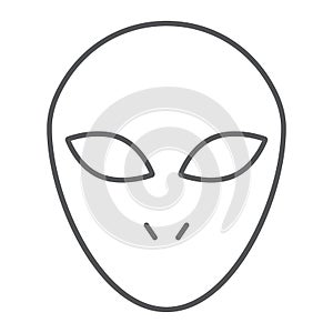 Alien thin line icon, space and character, humanoid sign, vector graphics, a linear pattern on a white background.