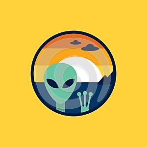 Alien and UFO cosmic circle icon
