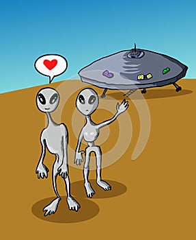 Alien & UFO hand drawn cartoon illustration for Children`s picture Book