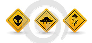 Alien and UFO warning road sign