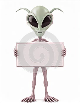 Alien visitor holding blank sign