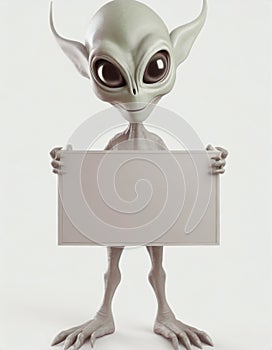 Alien visitor holding blank sign