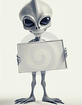 Alien visitor holding blank sign