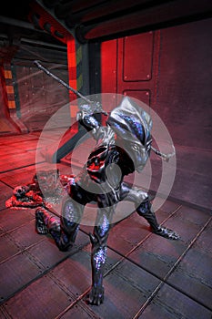 Alien warrior inside a spaceship