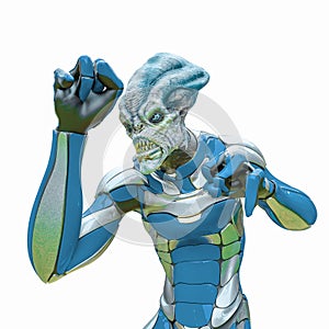 Alien warrior is ready to attack