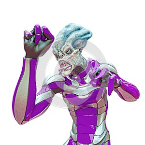 Alien warrior is ready to attack
