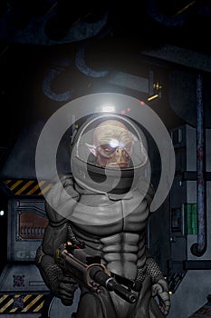 Alien warrior in spacesuit photo