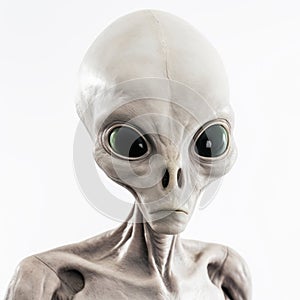 Alien on white background. A portrait of an alien isolated on a white backdrop.