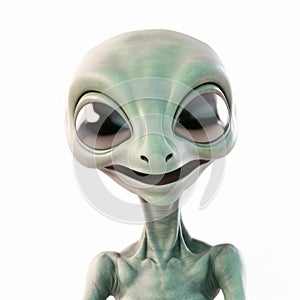 Alien on white background. A portrait of a happy alien on a white backdrop.