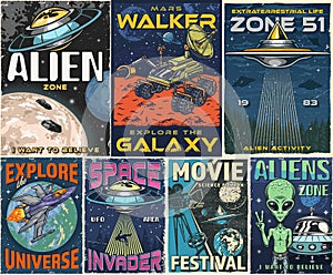 Alien zone set posters colorful