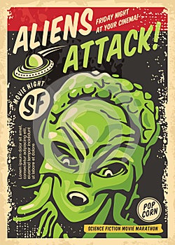 Aliens attack retro poster concept for science fiction movie