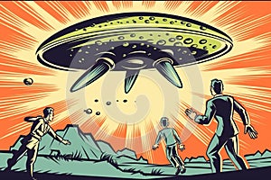 Aliens are chasing a human, concept of extra-terrestrial pursuit, created with Generative AI technology