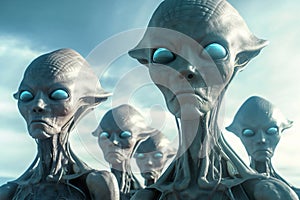 Aliens or little green men portrait which are extra-terrestrial creatures from outer space