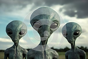 Aliens or little green men portrait which are extra-terrestrial creatures from outer space photo